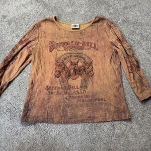 Vintage Rod's Women's Medium Long Sleeve Shirt Buffalo Bill Horses Double Side